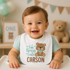 Blue Teddy Bear Personalized Reusalbe Fabric Bib